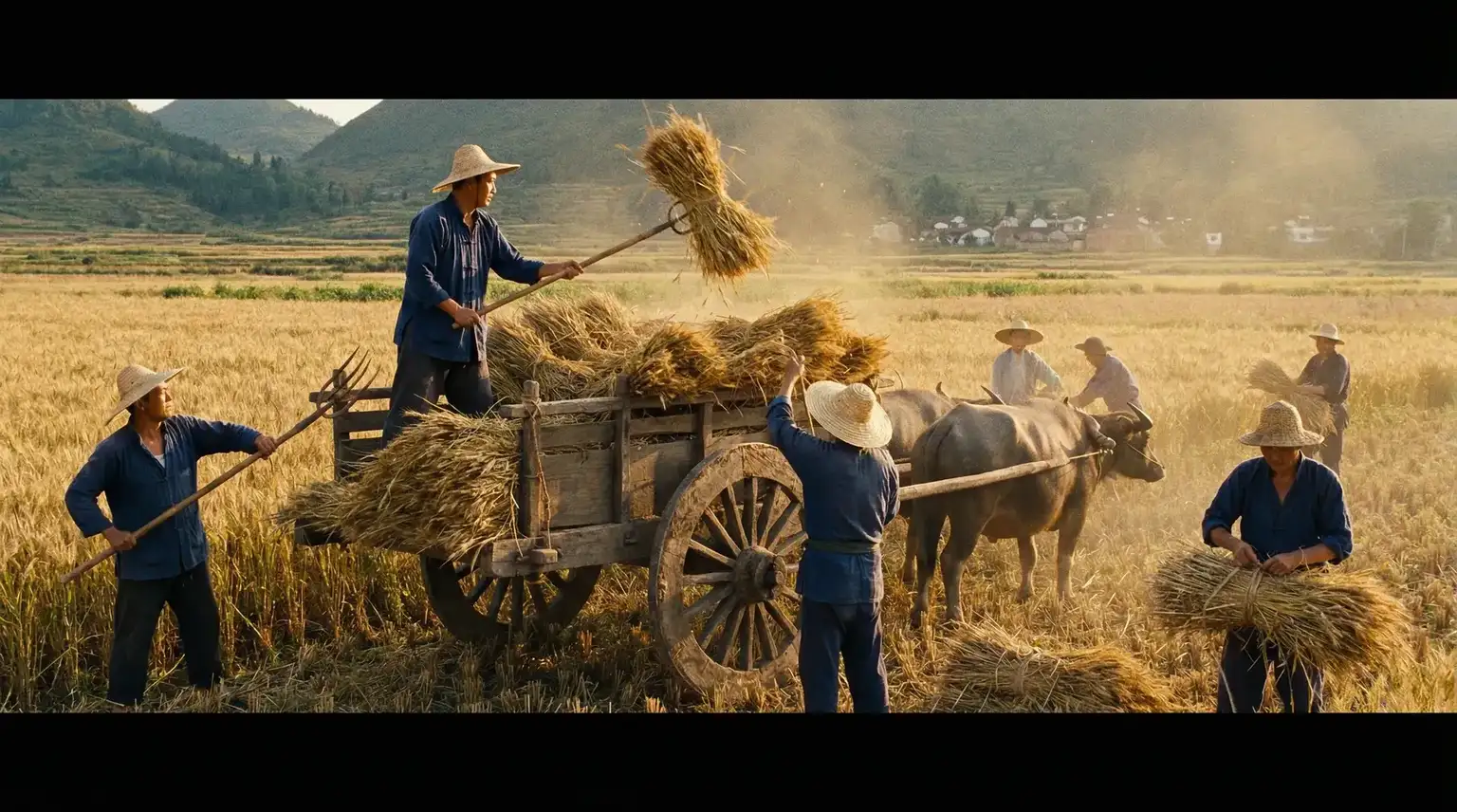 丰收季节农民装车运粮 - 668kan 秋收场景